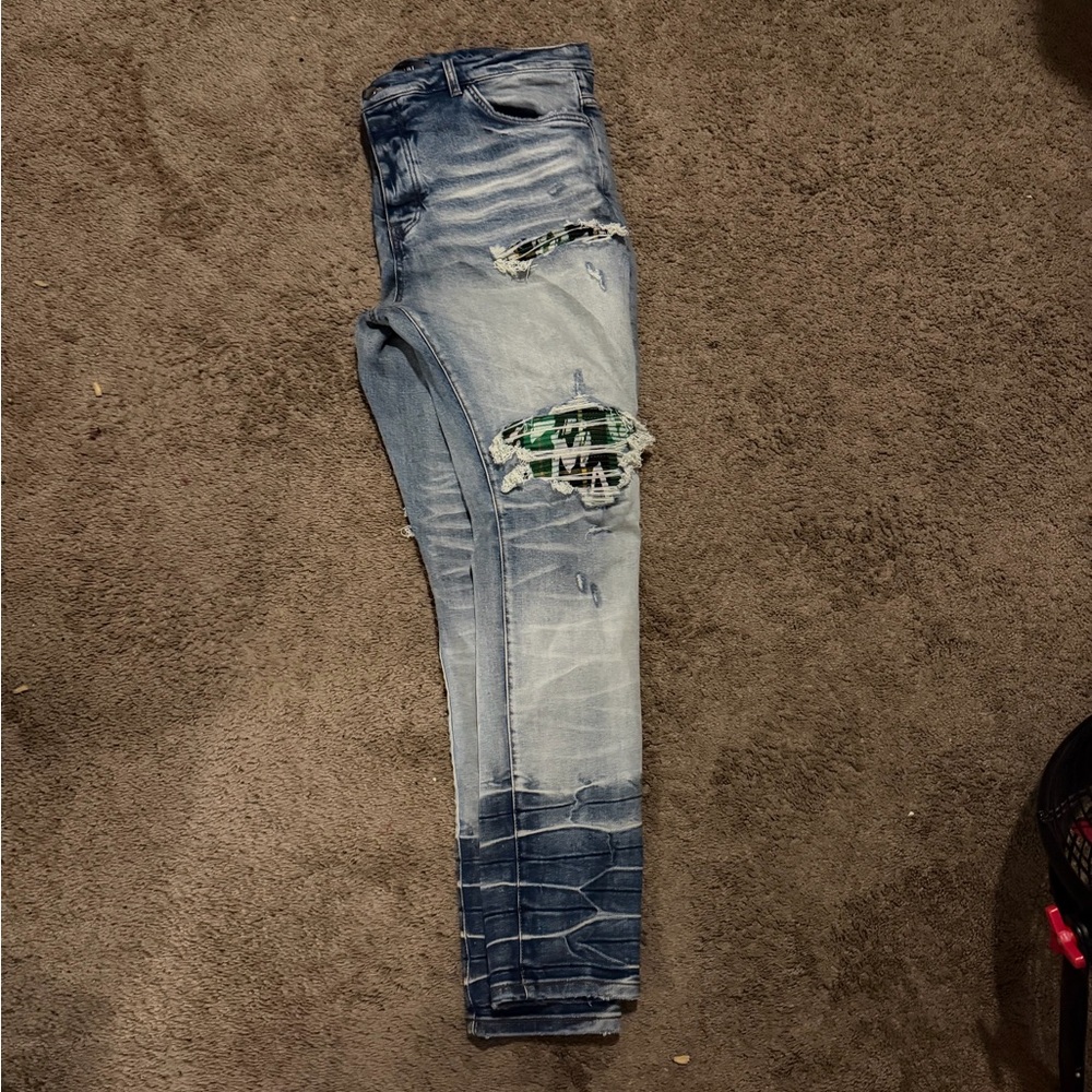 AMIRI MX1 Green Plaid Patch Jeans